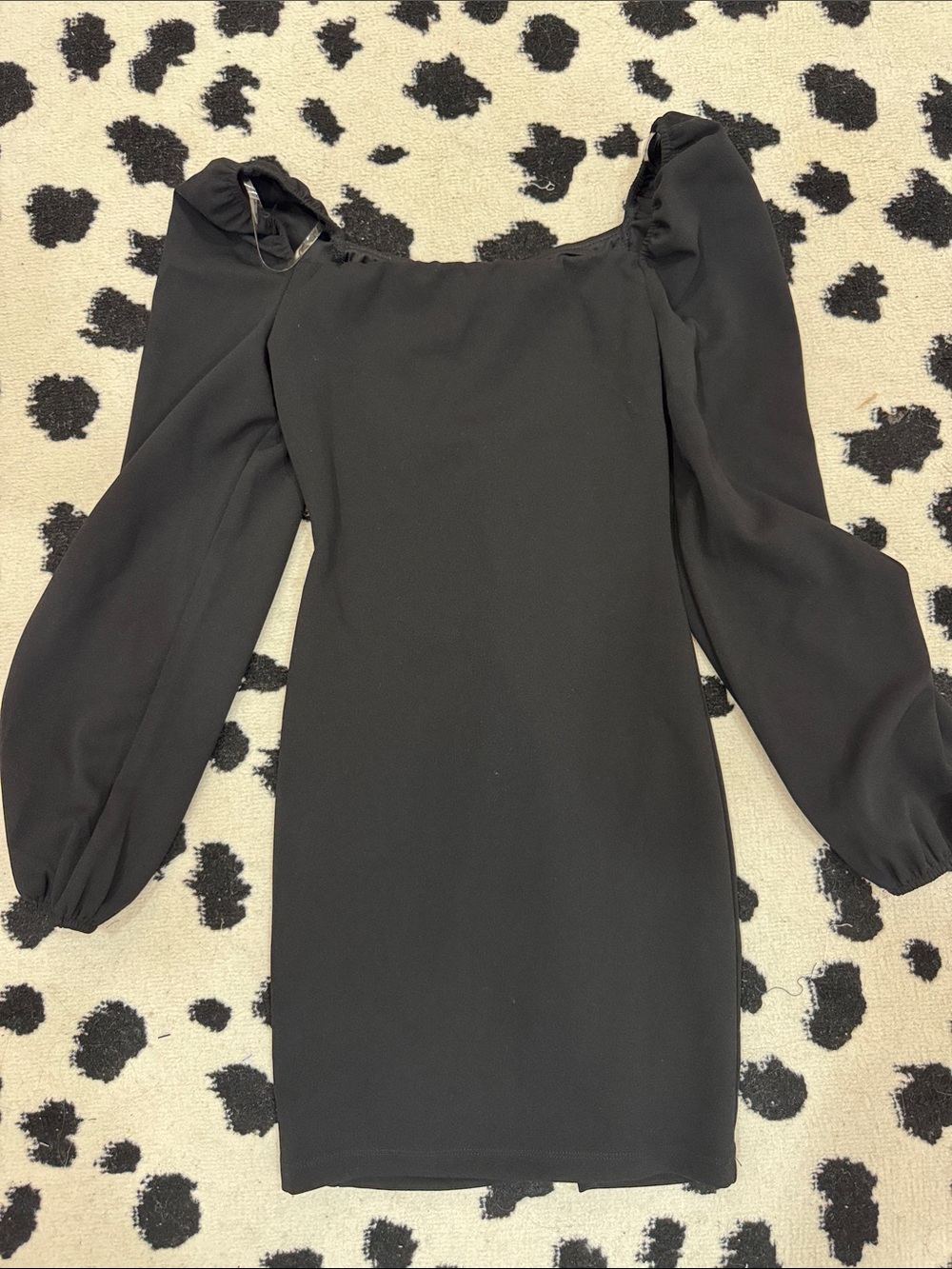Long-Sleeve Black Puff-Sleeve Mini Dress
